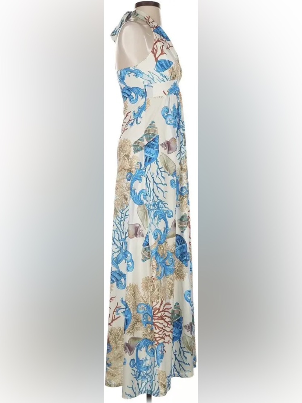 Boston Proper Cream Maxi Dress with Blue Coral sea shell Print - Picture 7 of 10